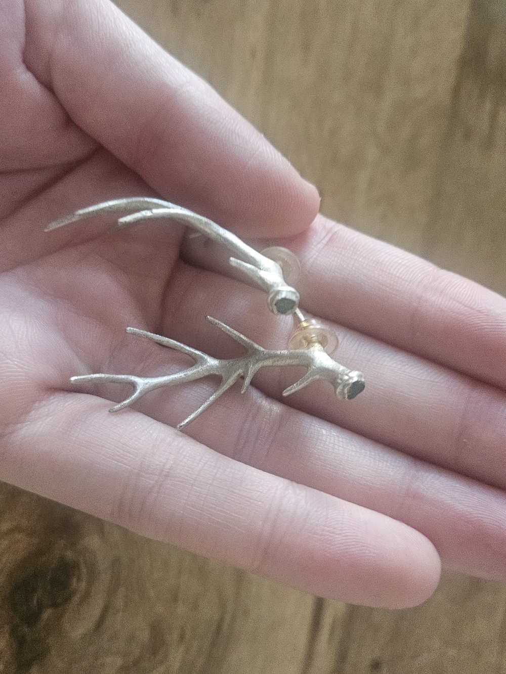 Handmade Silver Tapered Antler Earrings With Raw Emeralds